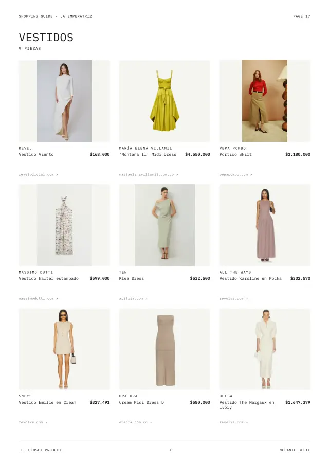 Página de la lista de compras de la guía de La Emperatriz