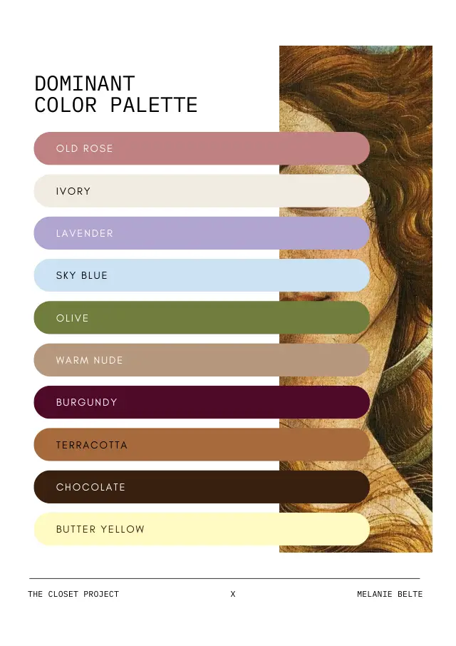 Color palette page from the guide to The Muse